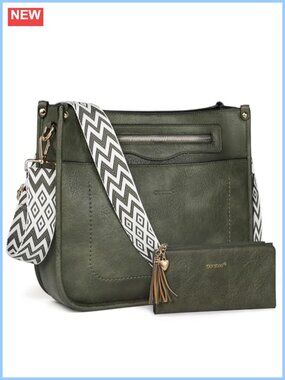2PC Crossbody Bag & Wallet Set PU Leather Hobo Purse Adjustable Strap